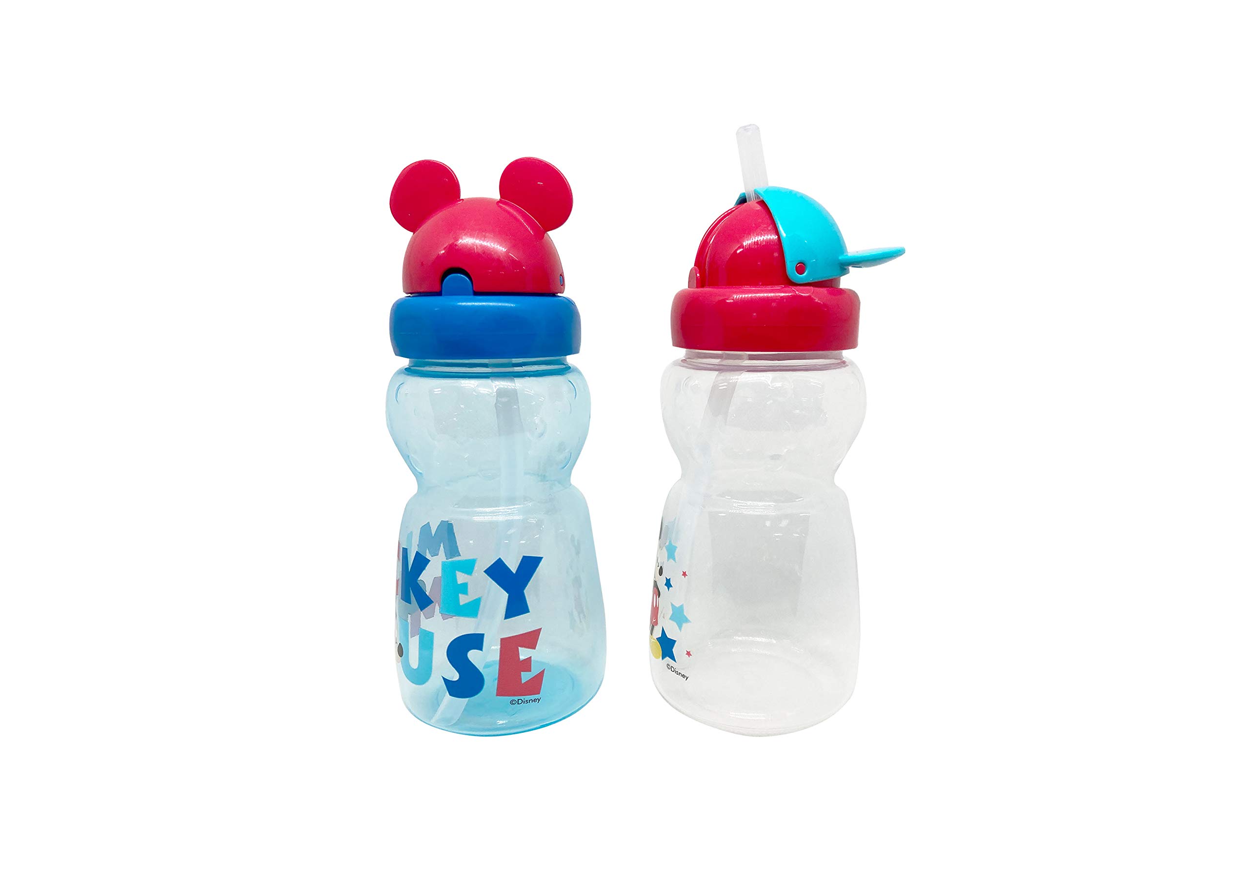 Disney Cudlie Mickey Mouse Baby Boy 2 Pack of 11 Oz Sippers Pop Up Straw Character Molded Lid with Star Mickey Print