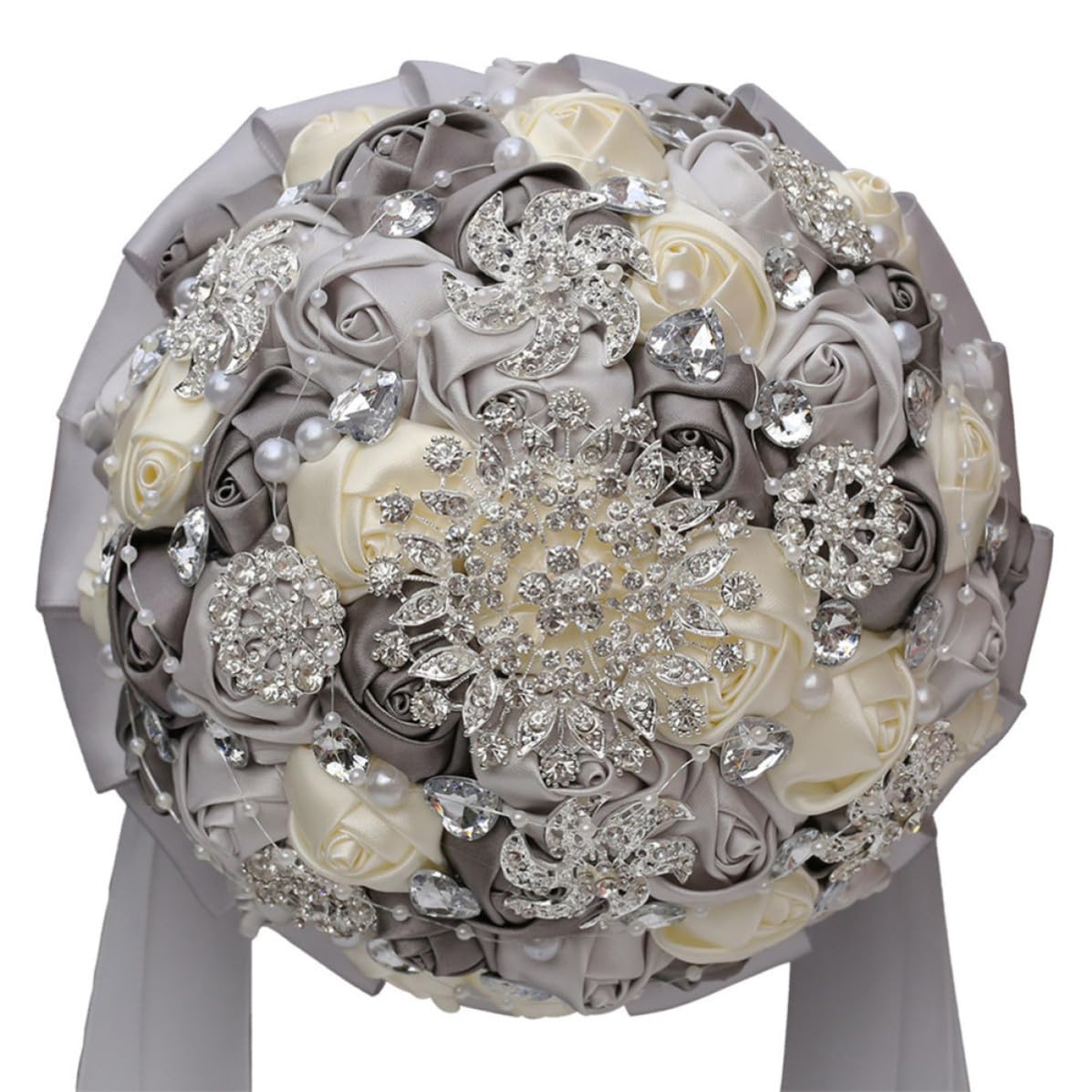Brautstrauß mit Schleife aus Band und Strass für Hochzeit und Wohnzimmer