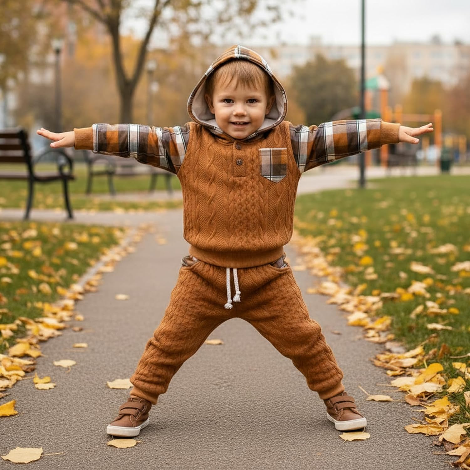 Toddler Baby Boy Clothes Fall Winter Outfits Infant Boys Long Sleeve Plaid Hoodie Sweatshirt Pants Set 6 Months-4T