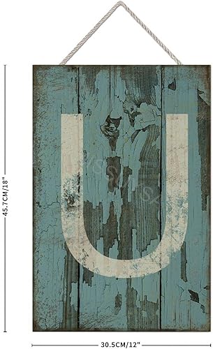 Vista 364 de Letrero colgante de madera con letra A, letrero de madera, decoración del hogar, 26 letras del alfabeto de metal, placa de madera, decoración