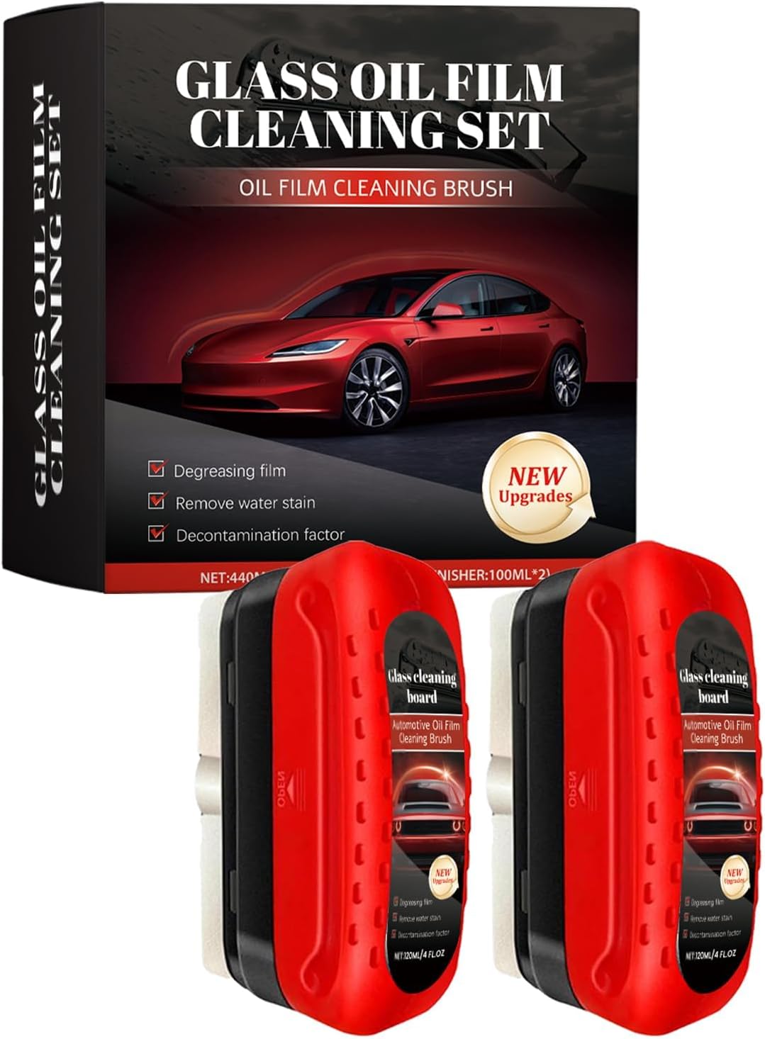 Automotive Oil Film Cleaning Brush,Reusable Car Clear Vision Glass Cleaner for Car Windows,Upgraded Anti-Rain Fog Windshield Glass Oil Film Remover,Glass Cleaning Board Improves Visibility,2PCS