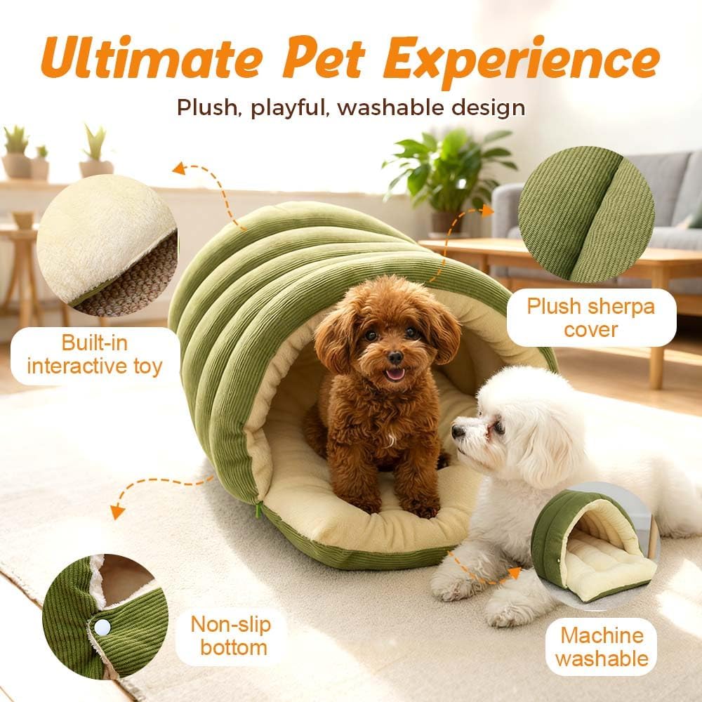 Warm Plush Covered Cat House with Removable Cushion, 2026 New Cat Dog Cave Bed, Winter Cave, Warmth Cozy Comfort Plush Pet Cave, Removable and Washable Winter Closed-Off Cat Bed (Light Green, Medium)