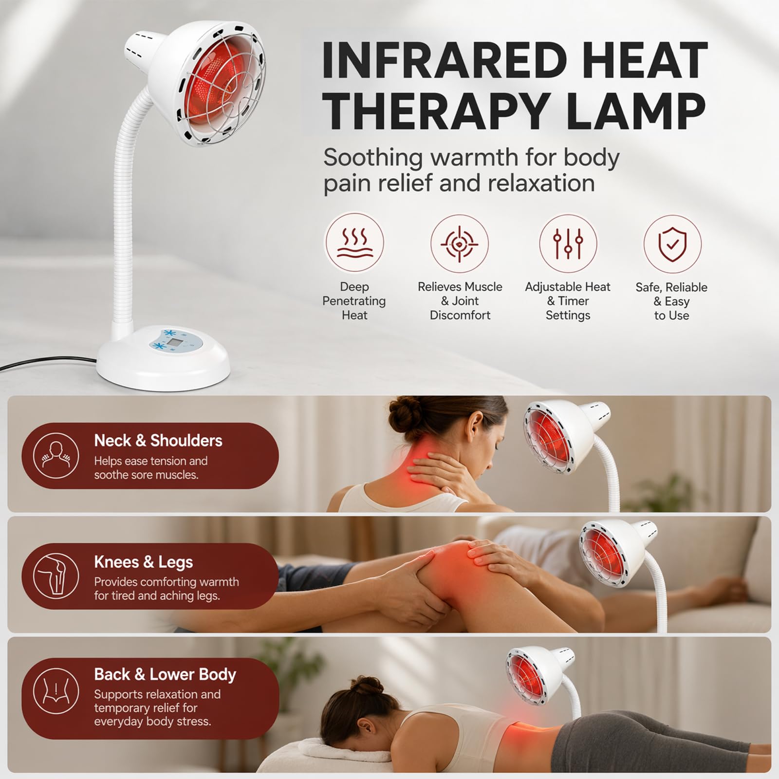 Infrarotlampe 275W mit Timer, Rotlichtlampe Wärmelampe