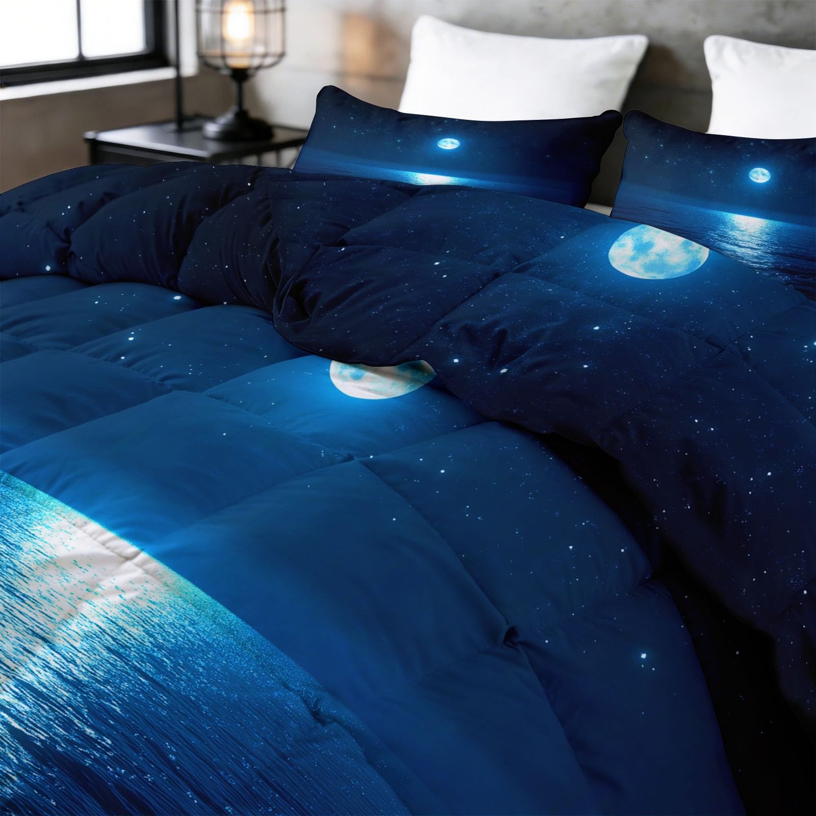 Edredón de 135 x 200 cm, para las 4 estaciones, diseño de cielo de fantasía, reversible, suave, para todo el año, ondas, rayas, cielo nocturno, galaxia, edredón sin funda utilizable, lavable, con