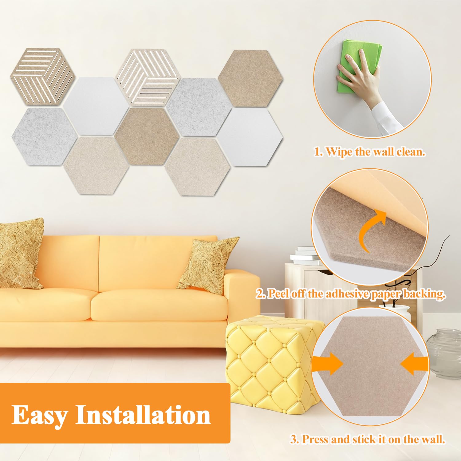 10 Stück Sechseckige Filz Pinnwand, 30x26cm Selbstklebende DIY Kork Pinnwand mit 35 Pinnnadeln, Sechseckige Korkplatte Pinnwand für Zuhause, Schule, Büro