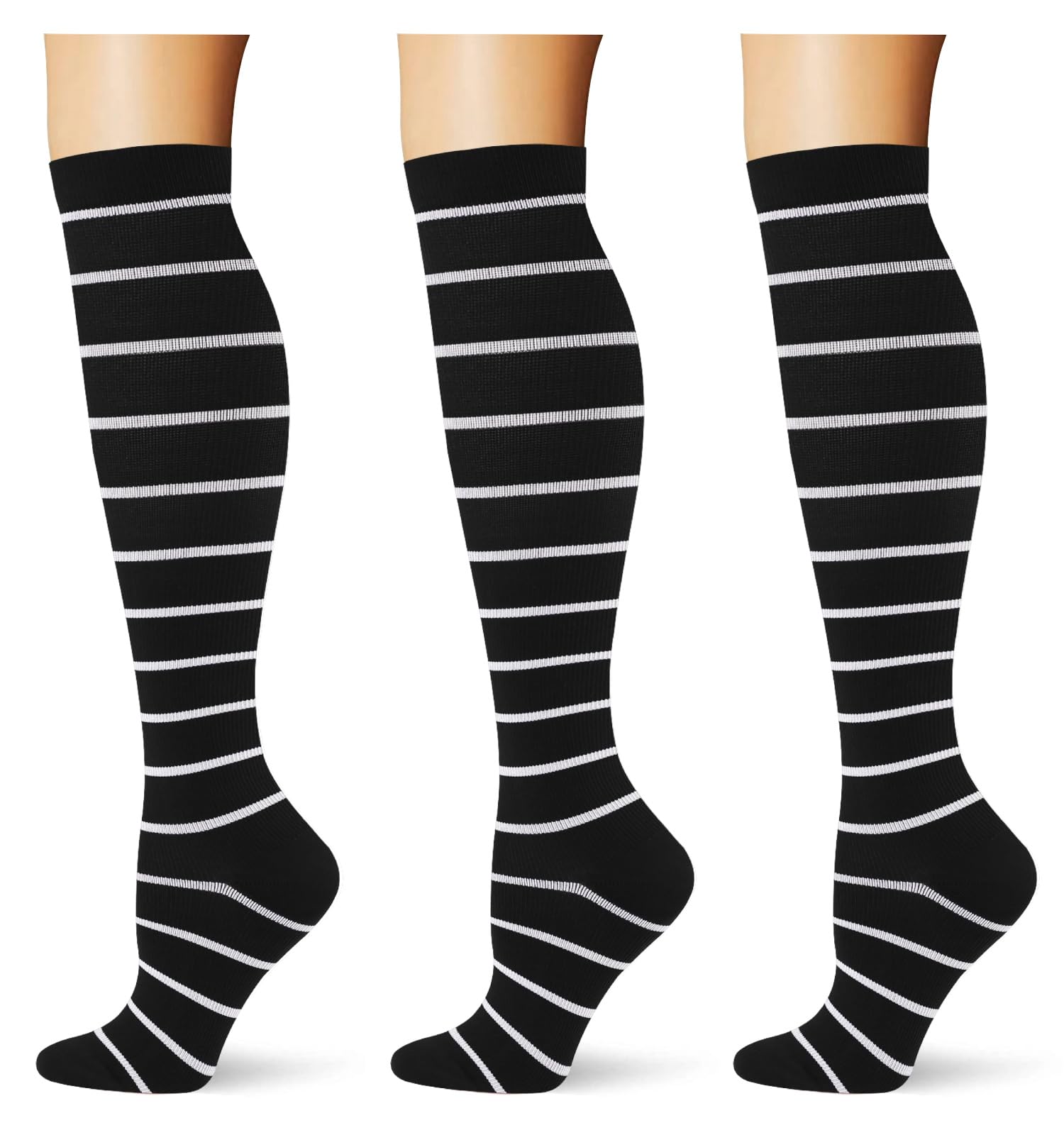 (3 pairs) Compression Socks 20-30 mmHg Long Knee High Socks for Women Men Support Athletic Travel Daily Wear