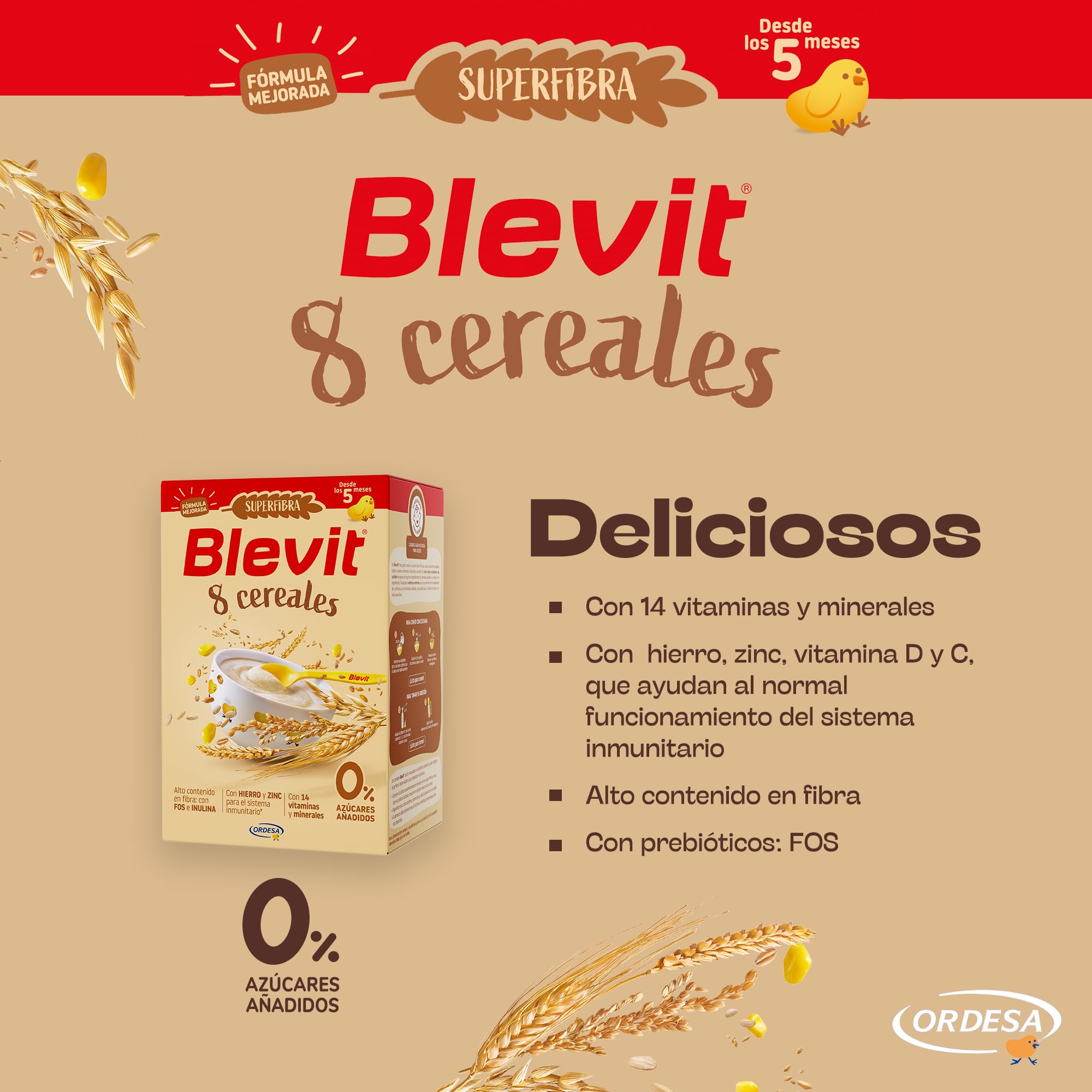 Blevit Superfibra 8 Cereales 500g Papilla para Bebé 5 Meses con Vitaminas, Minerales y Fibra