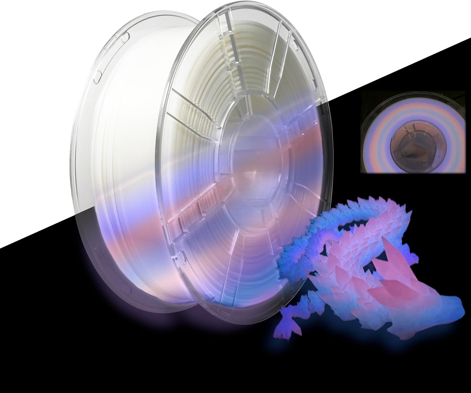 iBOSS 1.75mm Glowing in Dark Fast Color Change Rainbow 3D Filament Multi Colored PLA Plus Filament, 3D Printer Material, 1KG 2.2lbs PLA PRO Filament Widely Fit for 3D Printers