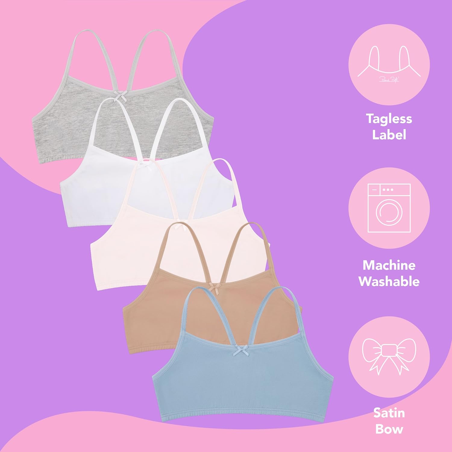 5 Pack Cotton Girls Training Bras - Racerback Crop Cami Training Bras for Girls - Image 2