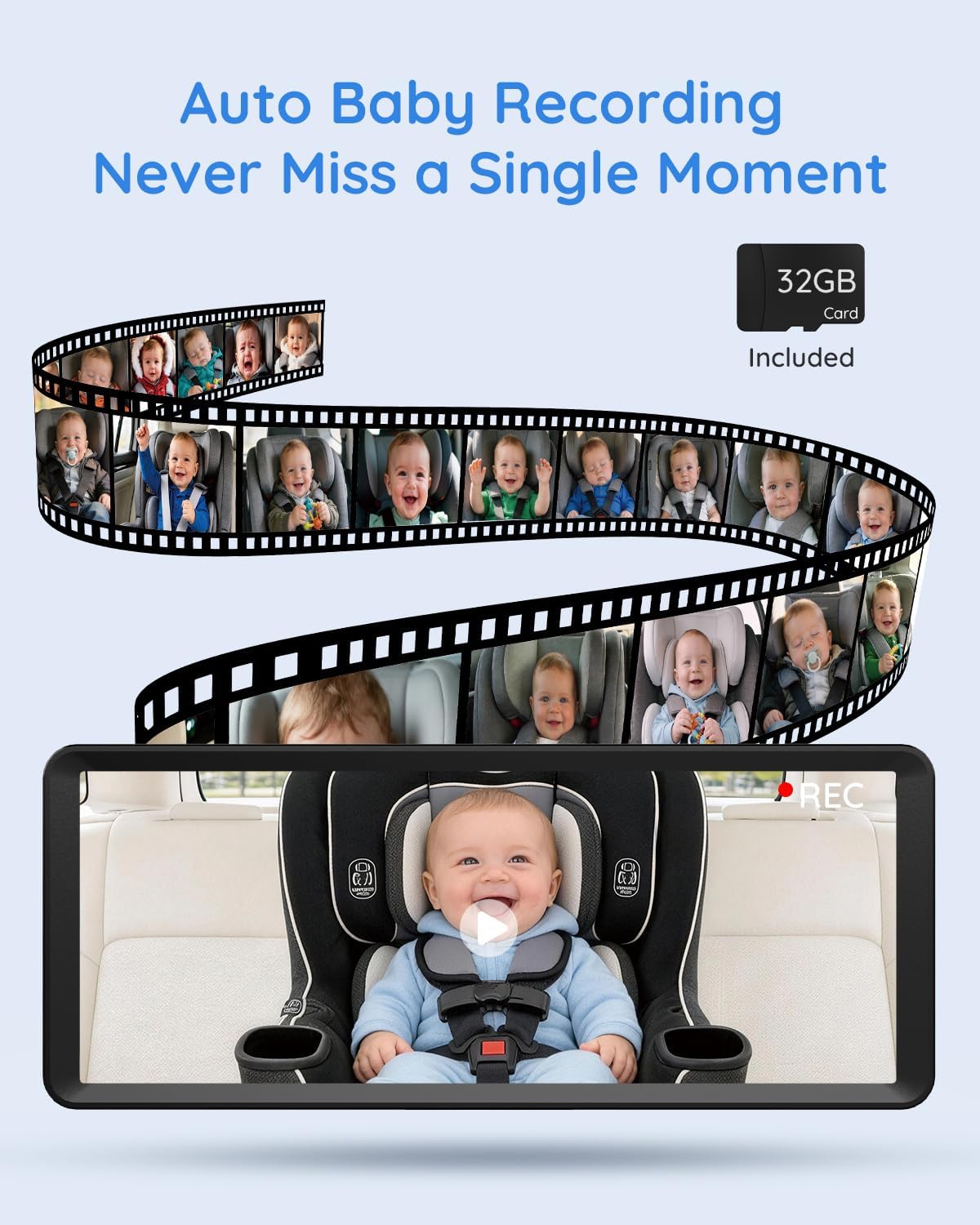 Babyvue BV3 MAX Dual Car Camera Baby Monitor with Recording, 7.2" Split Screen Monitors 2 Kids with Clear 1080P Auto IR Night Vision & Adjustable Brightness for Safety Driving (Blue)