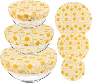 6Pcs Beeswax Bowl Covers, Reusable Bowl Covers 3 Sizes, Kitchen Storage Containers Lids for Food, Bread, Fruits and Leftover