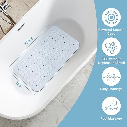 Miniatura 3 de WarmSnow Tapetes de ducha antideslizantes para ducha interior, 15 x 27.5 pulgadas, tapete de bañera de elastómero termoplástico antideslizante para
