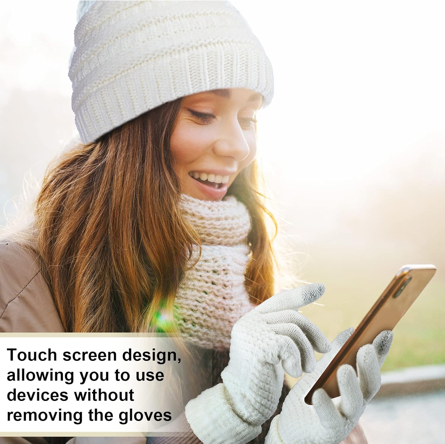 4 Sets Knitted Beanie Hat & Glove Set for Women - Soft, Warm Touchscreen Gloves & Winter Hats - Image 5