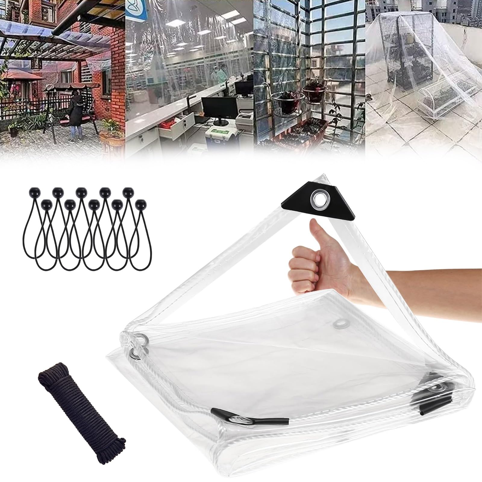 KLGFBDC PVC Tarps Vinyl Transparent Tarpaulin 200x700 cm / 6.6x23 FT, 0.38(mm) Thickened Soft Glass Plastic Wind Curtain Tarps, for Home Patio Balcony Garden Porches Pavilion Chicken Nursery Plants