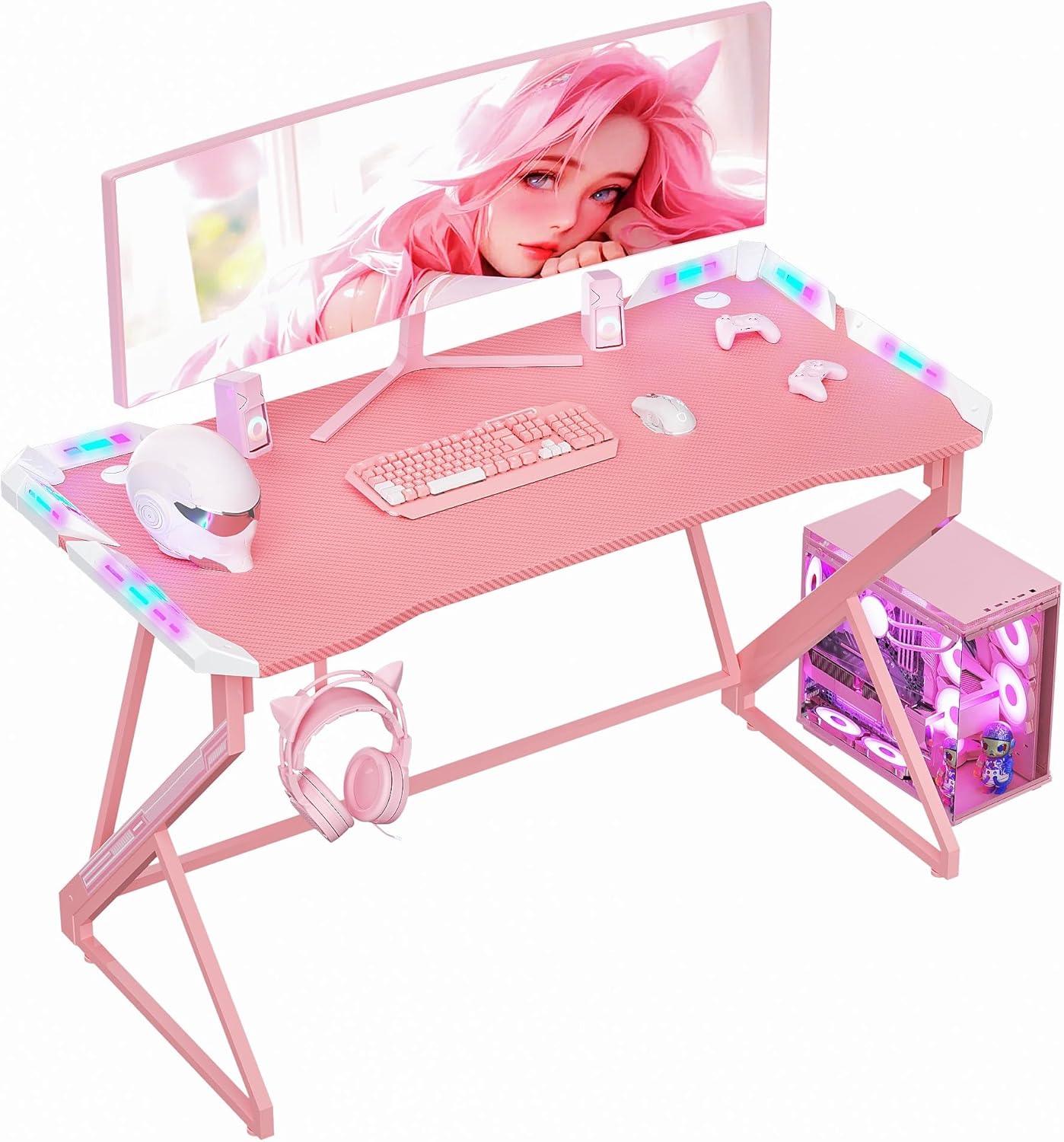 Amazon.com: TIQLAB Small Gaming Desk with LED Lights, 40 Inch Computer ...