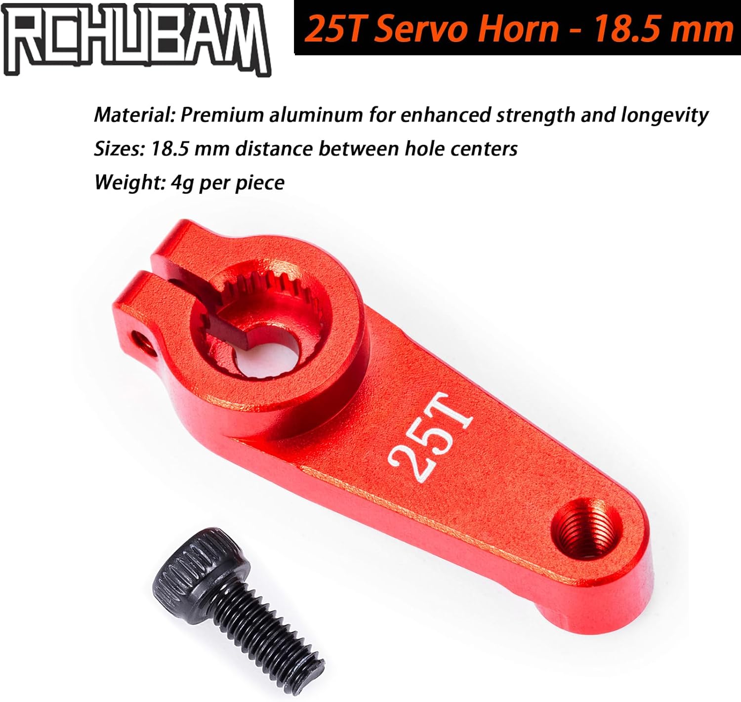 RCHUBAM Aluminum 25T Servo Horn 1/10 RC Steering Arm Server Rocker Compatible with Futaba Savox Power HD HSP Servos Motor 1/10 RC Car Truck,Red (2Pcs 25T (18.5mm))