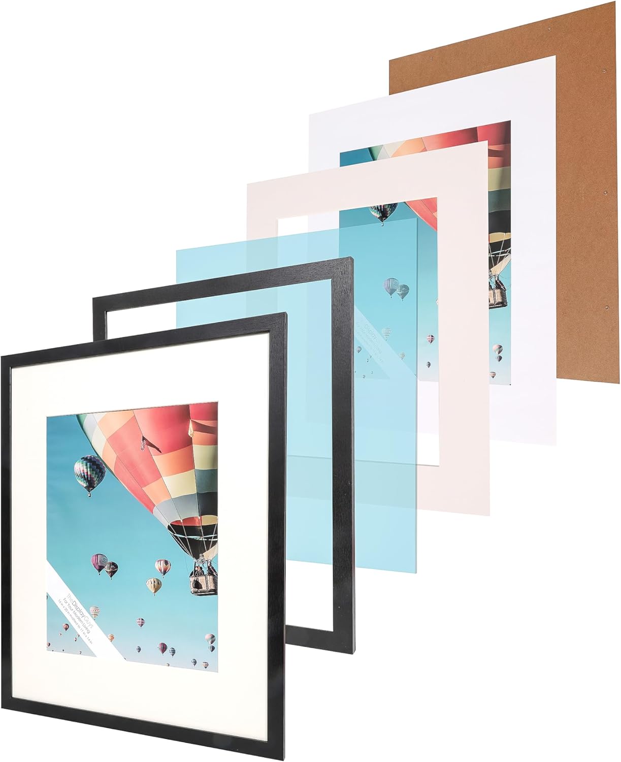 The Display Guys - 16x20 V-Series Low Profile Wooden Picture Frames - 11x14 Mat - Plexiglass - Wall - Black - 6-Pack