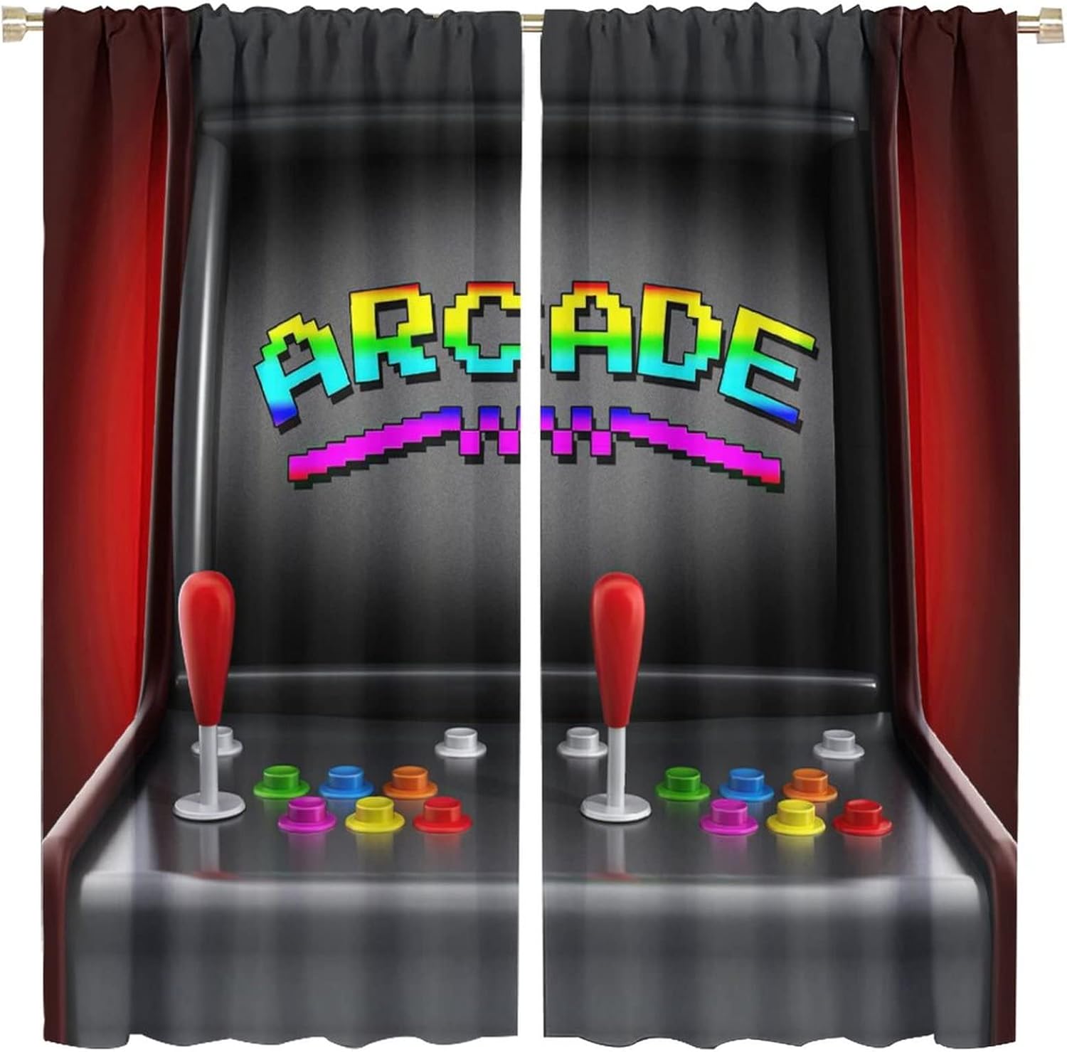 Cortinas opacas para ventanas de videojuegos, máquina de arcade, juegos retro, divertidos, botones de joystick vintage de los años 80 y 90, para