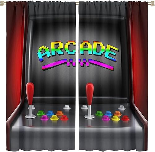 Cortinas opacas para ventanas de videojuegos, máquina de arcade, juegos retro, divertidos, botones de joystick vintage de los años 80 y 90, para