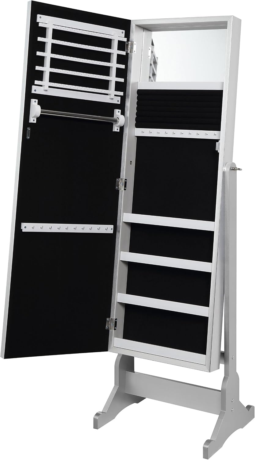 Coaster Home Furnishings - Moore - Wood - Cheval Mirror with Jewelry Storage, LED Light, Full-Length Tiltable Design and Curved Legs - Bedroom - Silver - 951017