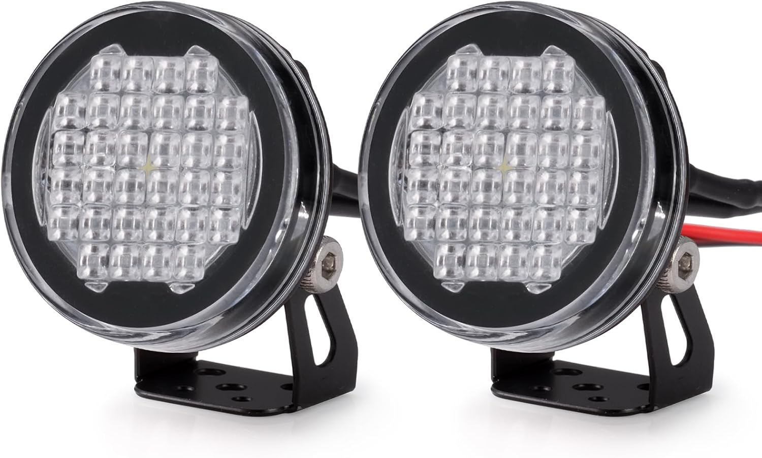 QUE-T 2pcs Round LED Light 22mm Spotlight Roof Light Headlight for 1/10 Axial Scx10 TRX4 TRX6 Wraith RR10 RC Car Upgrade (Red & White)