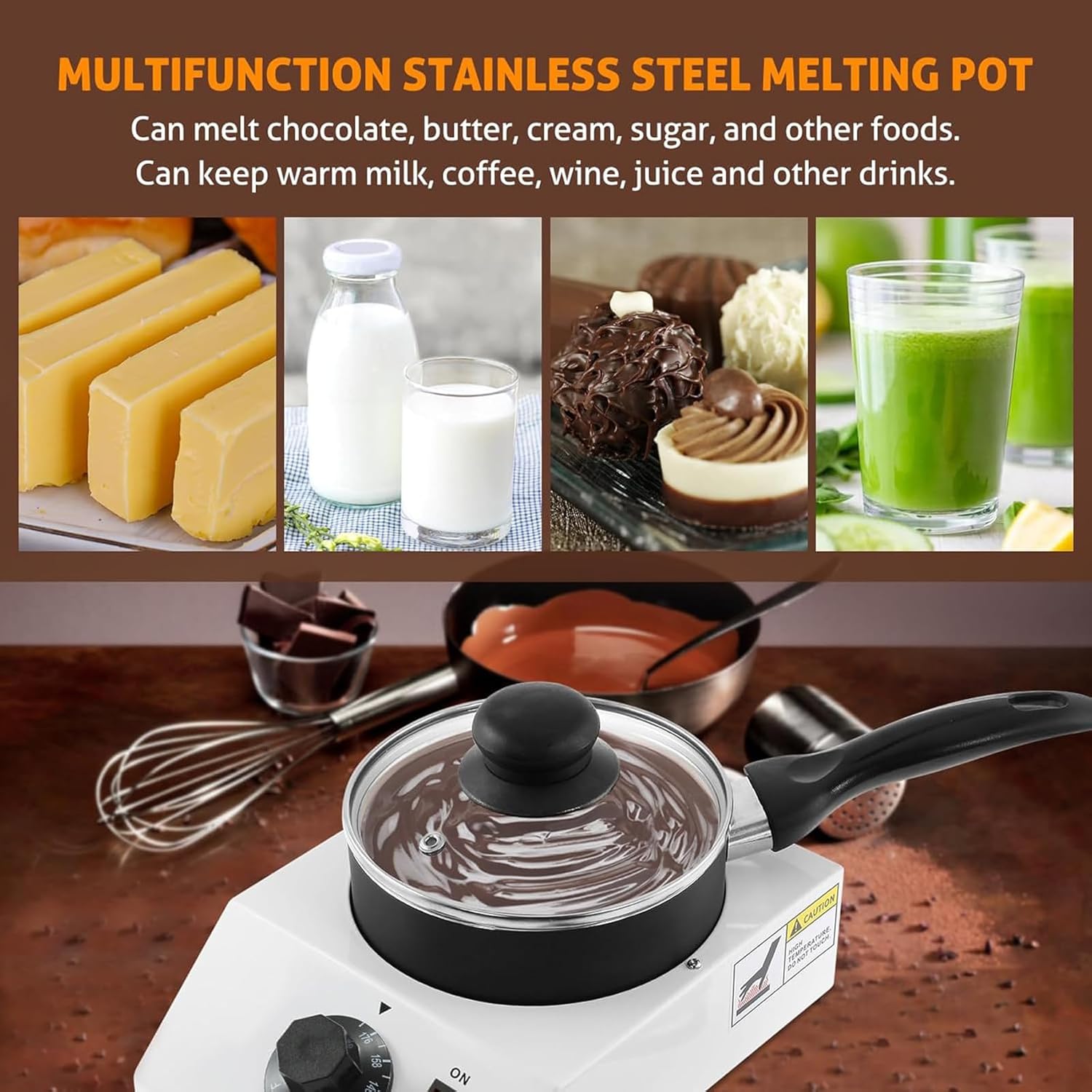 Mini Electric Fondue Pots - Single Pan - Chocolate Melting Machine - Stainless Steel - Manual Control Chocolate Melter Heater for Party Wedding and Birthday - w