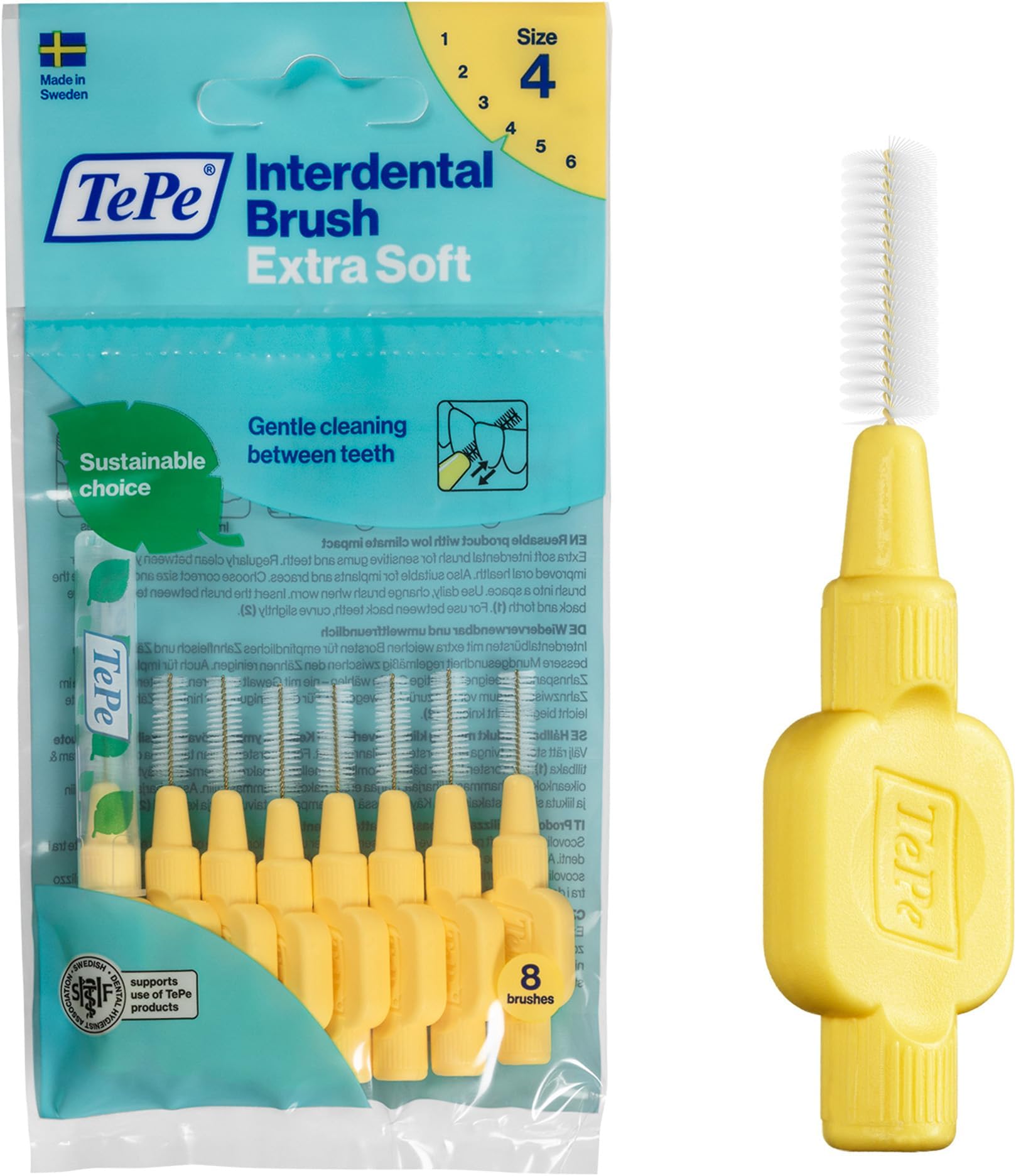 Interdental Brush, Extra Soft, Yellow, 0.7mm/ISO 4, 8pcs, efficient Cleaning Between Teeth, Plaque Remover, Dental flosser for Small Gaps