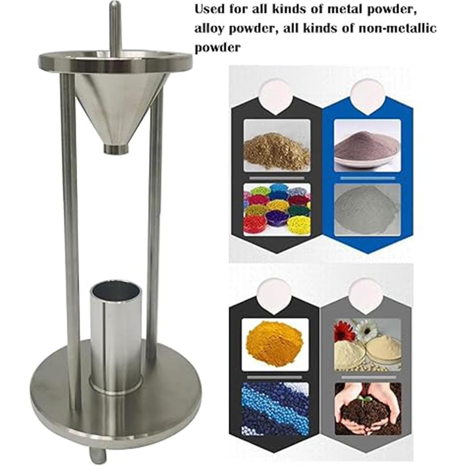 This Stainless Steel Powder Volumeter with 100ml Cup, Bulk Density Tester for Paint and Chemical Industries, 12.7mm Funnel Aperture, 60° Taper