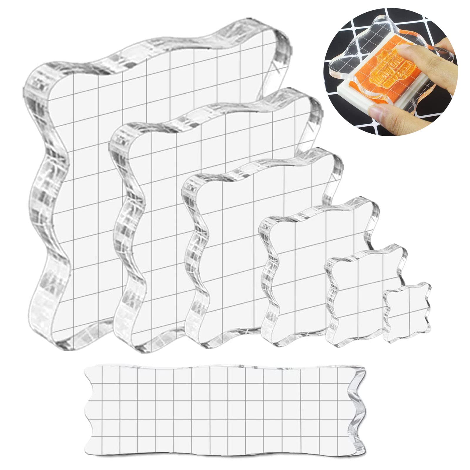 Blocs Tampon Acrylique 7 Pièces - Grille Transparente - Forme Fleur - Pour Scrapbooking, Cartes