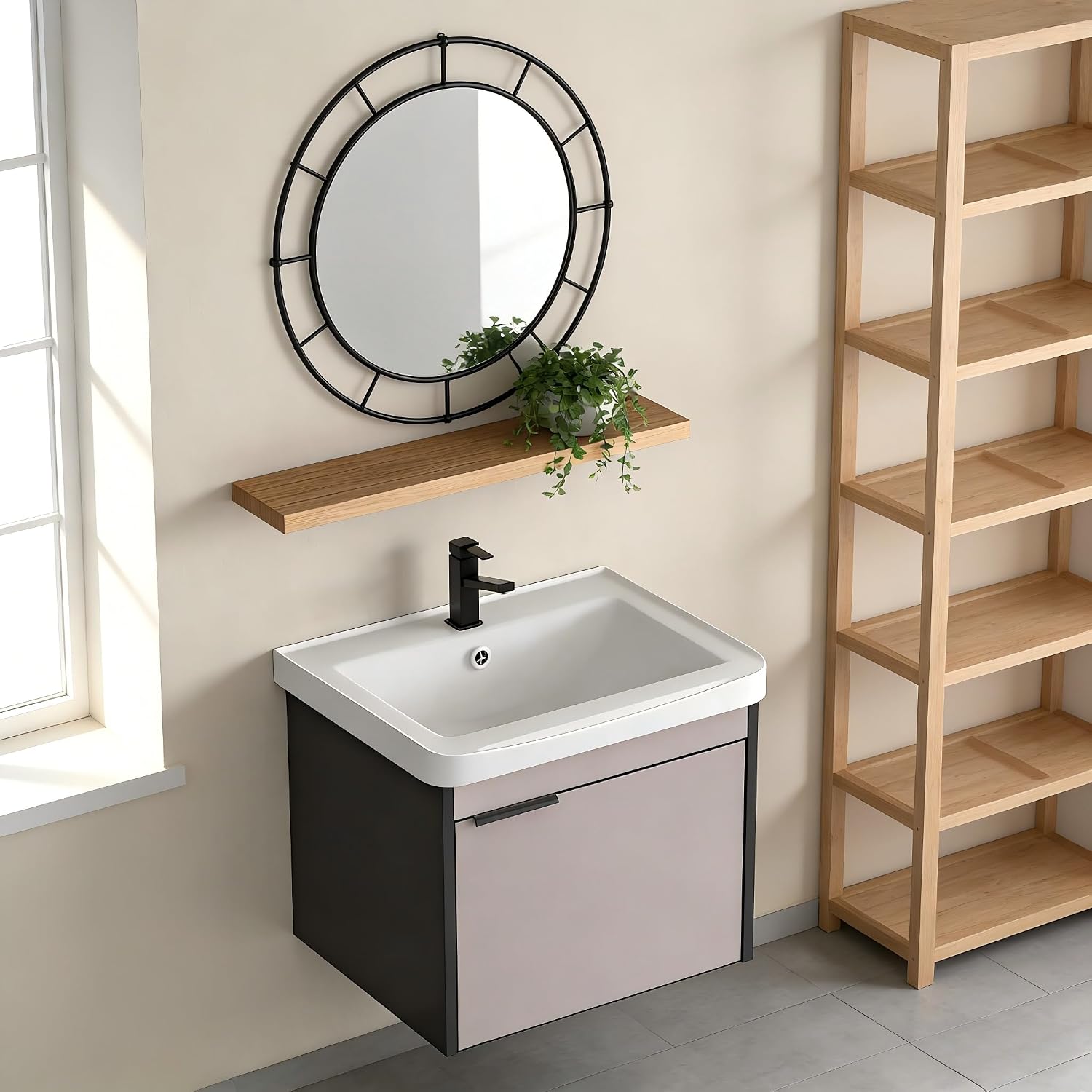 17-inch Wall-Mounted Compact Bathroom Vanity with Integrated Ceramic Sink—A Modern, Floating Single-Door Vanity Ideal for Small Bathrooms and Apartments (17in Grayish-Purple)