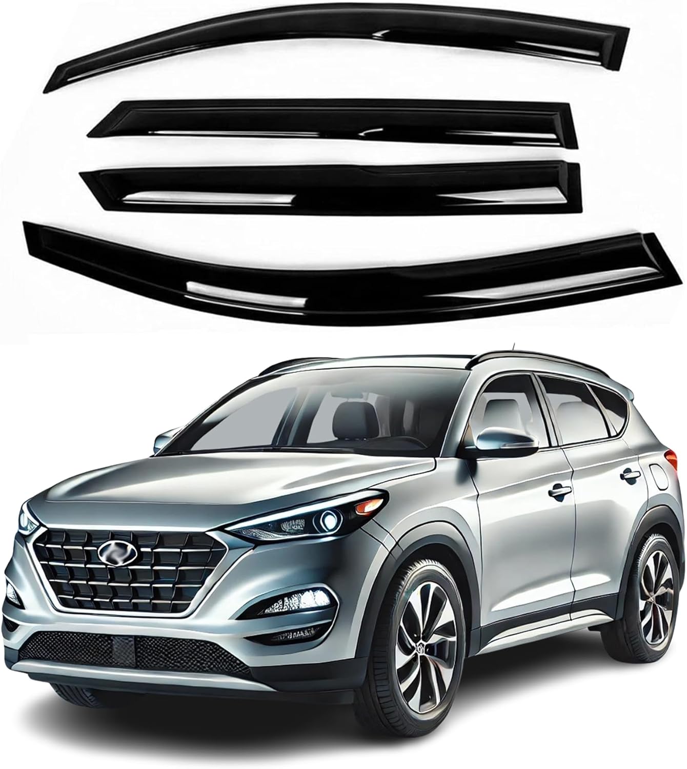 Fits Hyundai Tucson 2016 2017 2018 2019 2020 Acrylic Safe Smoke Window Visor Set - Sun, Rain, and Vent Protection, 4-Pieces Window Deflector Guard Kit 2mm Extra Thick