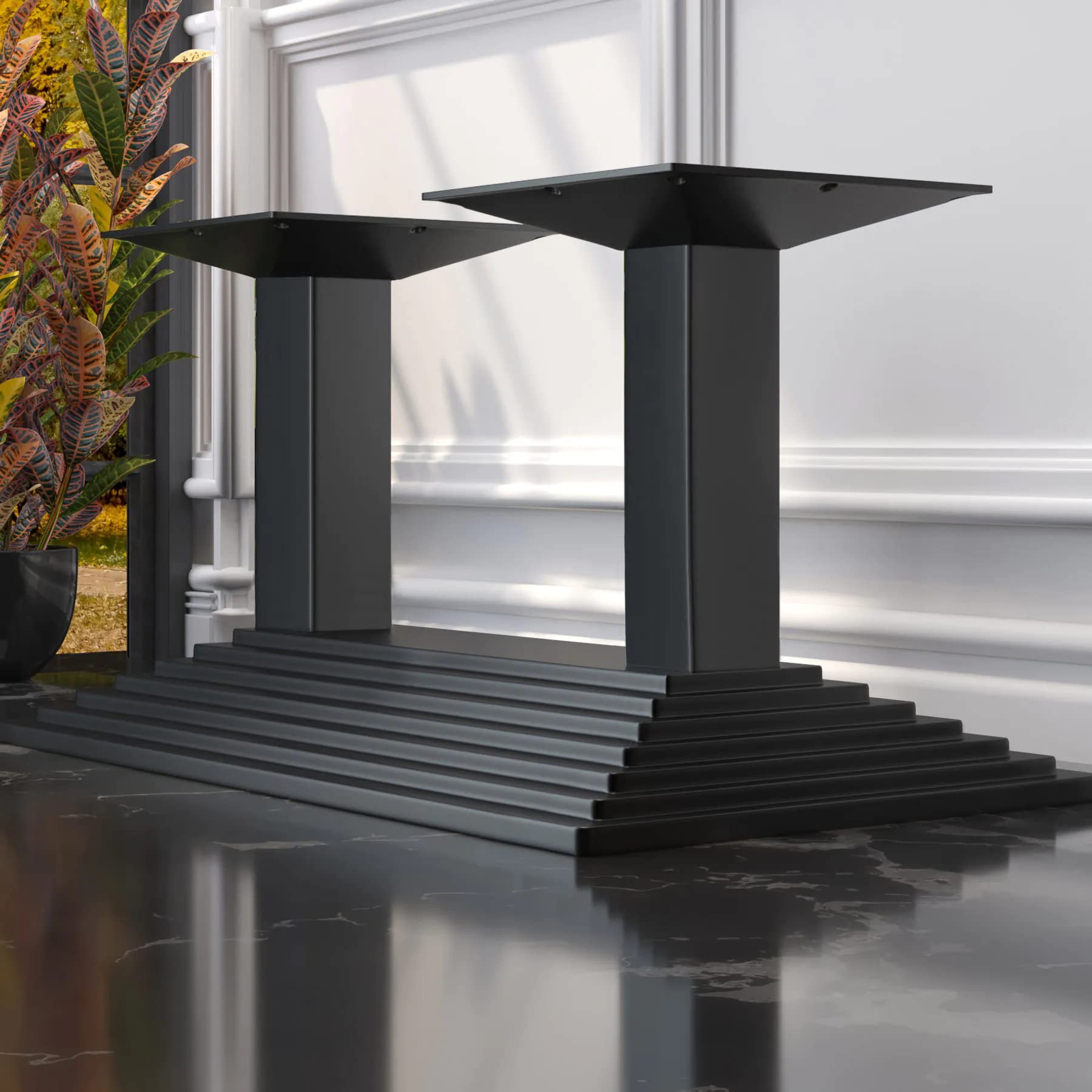 Pyramide Lounge Doppel Tischgestell | Bodenplatte: 40 x 73 cm | Gesamthöhe: 40 cm | Schwarz | Bistro Loungetisch Gestell