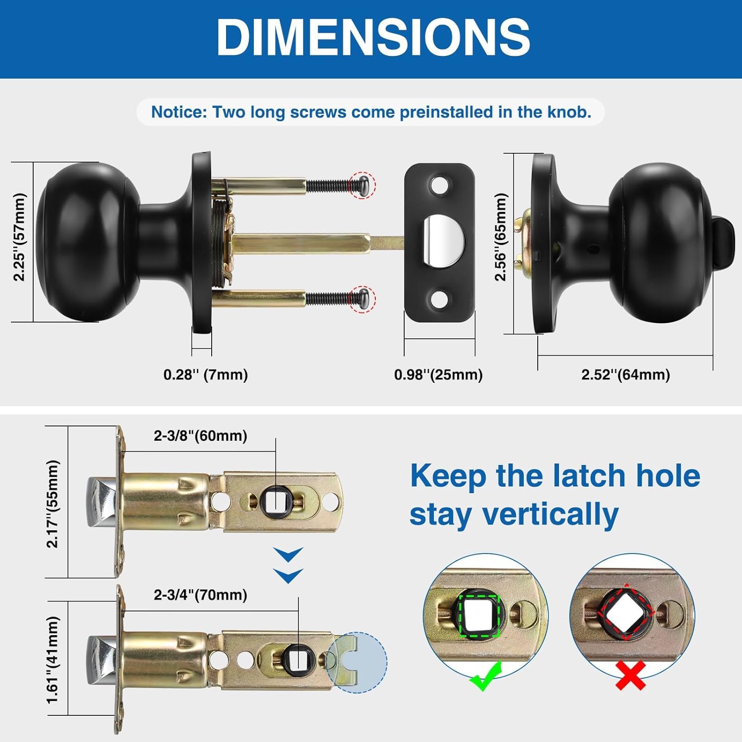 Sopoby Privacy Door Knob, 10 Pack Matte Black Round Keyless Doorknobs Interior/Exterior Lockset, Privacy Locking Door Knobs for Bedroom/Bathroom, Black Modern Design Door Hardware