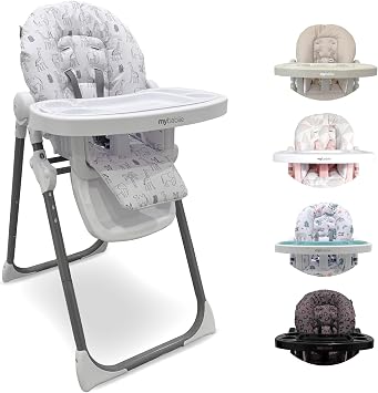 My Babiie MBHC8 Premium Highchair   Adjustable, 3 Recline Positions, 6 Height Settings, Removable Tray, Padded Seat, Foldable, for Toddler, from 6 Months to 3 Years 15kg   Wild Safari