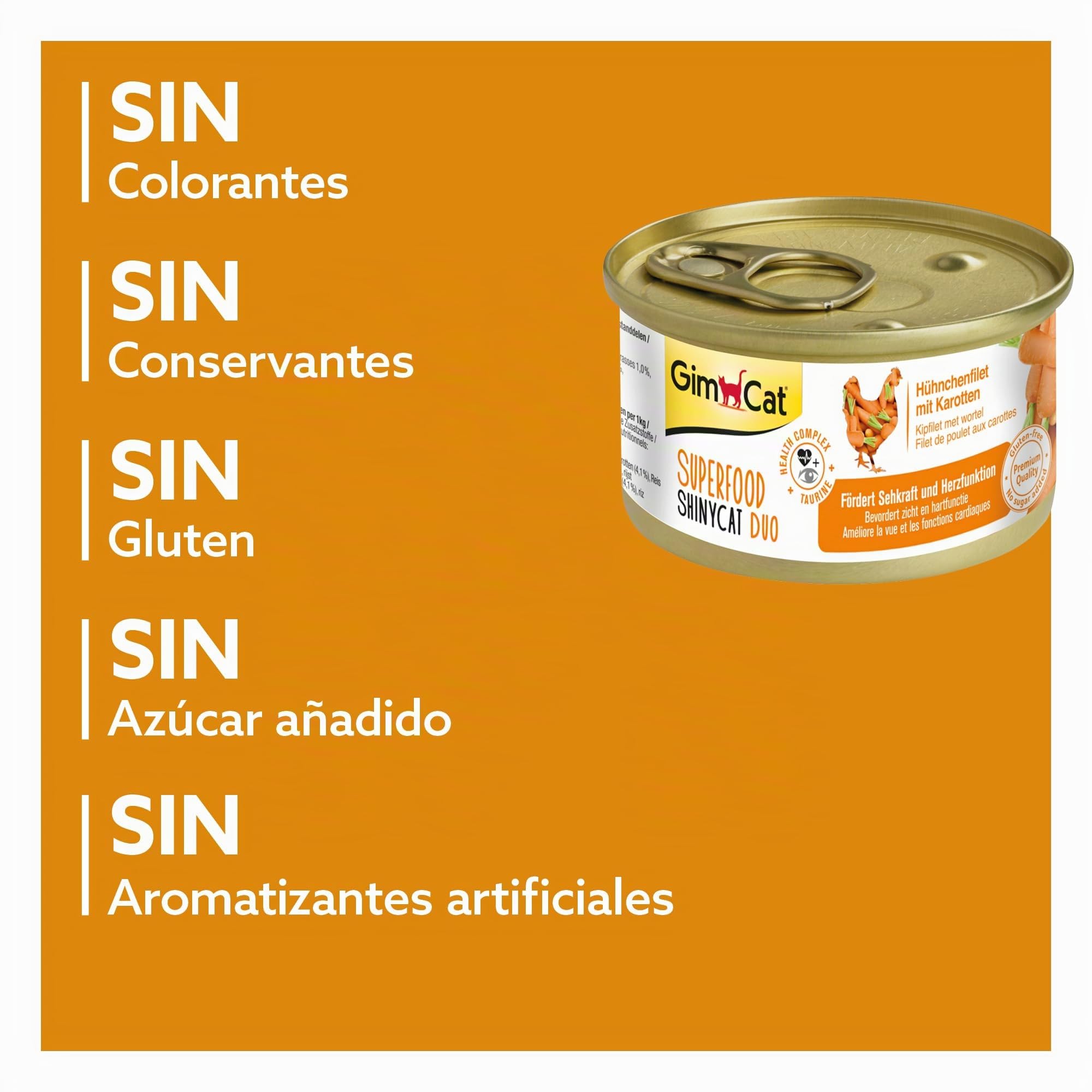 GimCat Superfood ShinyCat Duo pollo con zanahorias - Comida para gatos con jugoso filete y sin azúcar añadido, para gatos adultos - 24 latas (24 x 70 g)