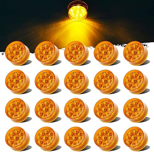 Partsam 20 unidades de 2 pulgadas ámbar redondo 9LED marcador lateral luz de separación de señal de giro con reflectores para camión remolque, sello