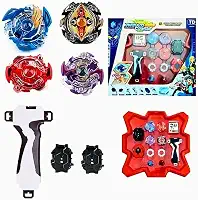 Genérico Kit Beyblad 4 In 2 + 2 Lançadores + Arena (34cm) 2 Lançadores 2 Cremalheiras, Brinquedo Jogo de Pião para 3+ Anos