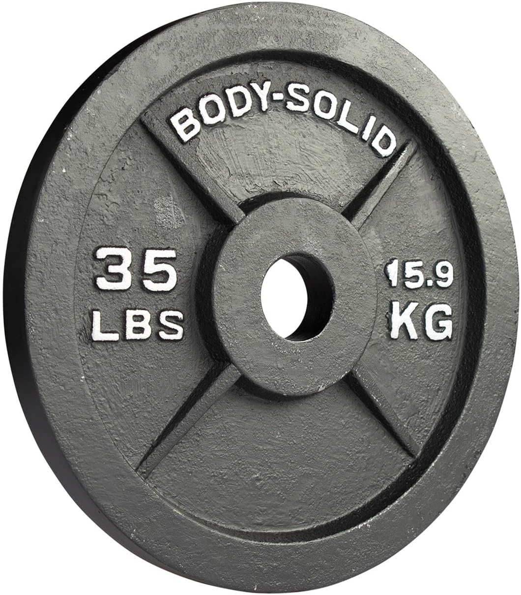 Body-Solid Cast Iron Olympic Single Weight Plate - Free Weights, Dumbbell Plates, 2 Inch Standard Hole for Barbell