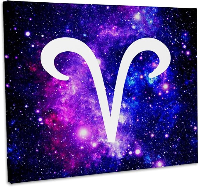 3dRose, Aries symbol on purple space background - Arian horoscope star sign, Museum Grade Canvas Wrap 10x8