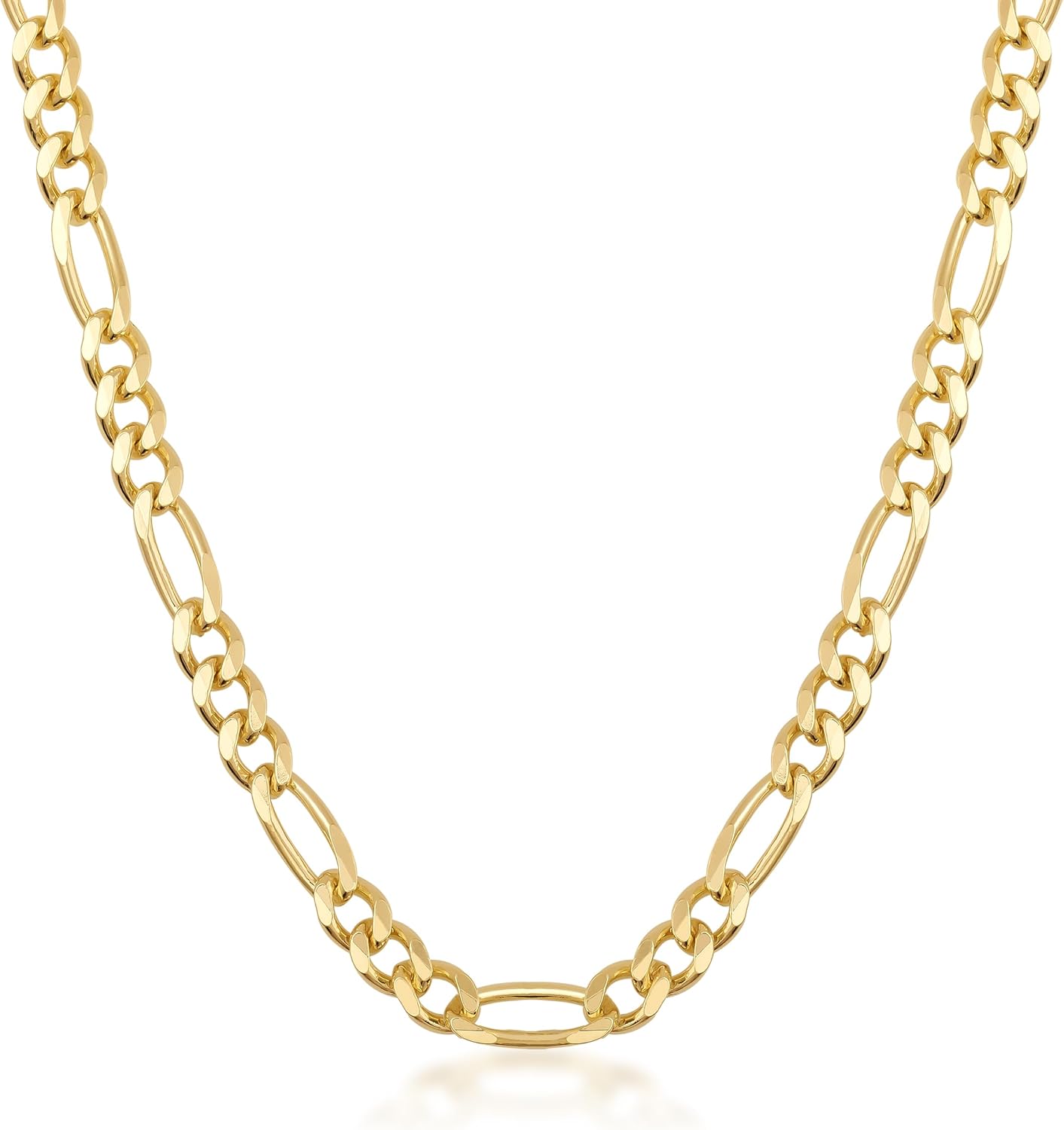 HEON 24K Gold Plated 925 Sterling Silver Solid 3.80mm Figaro Link Chain Necklace for Men Women, Hypoallergenic Non-Tarnish Jewelry