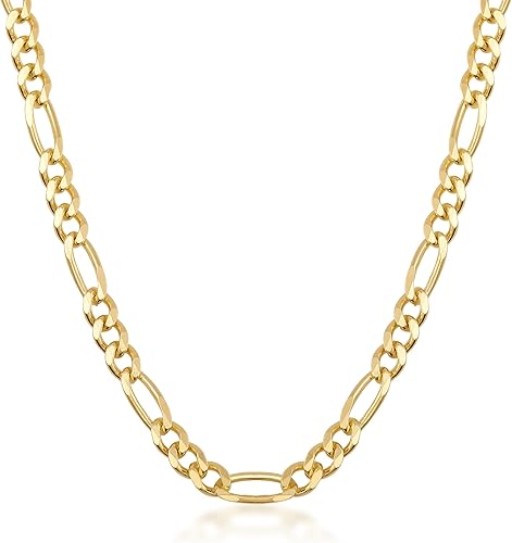 HEON 24K Gold Plated 925 Sterling Silver Solid 3.80mm Figaro Link Chain Necklace for Men Women, Hypoallergenic Non-Tarnish Jewelry