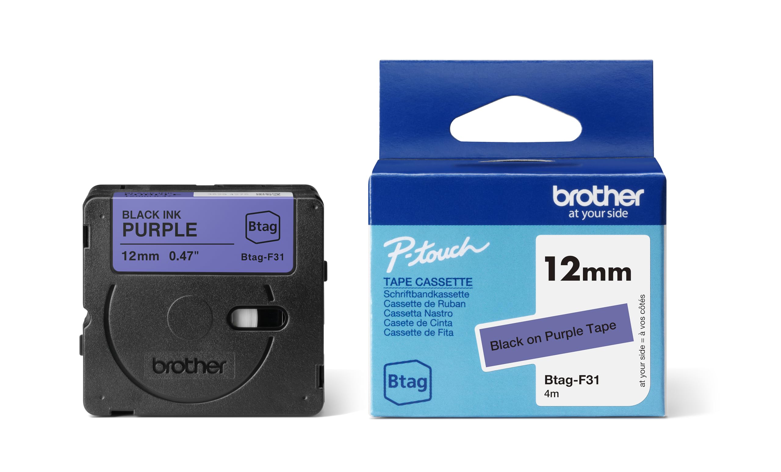 Brother Original Btag-F31 Label Tape 12 mm Wide 4 m Long Black/Purple