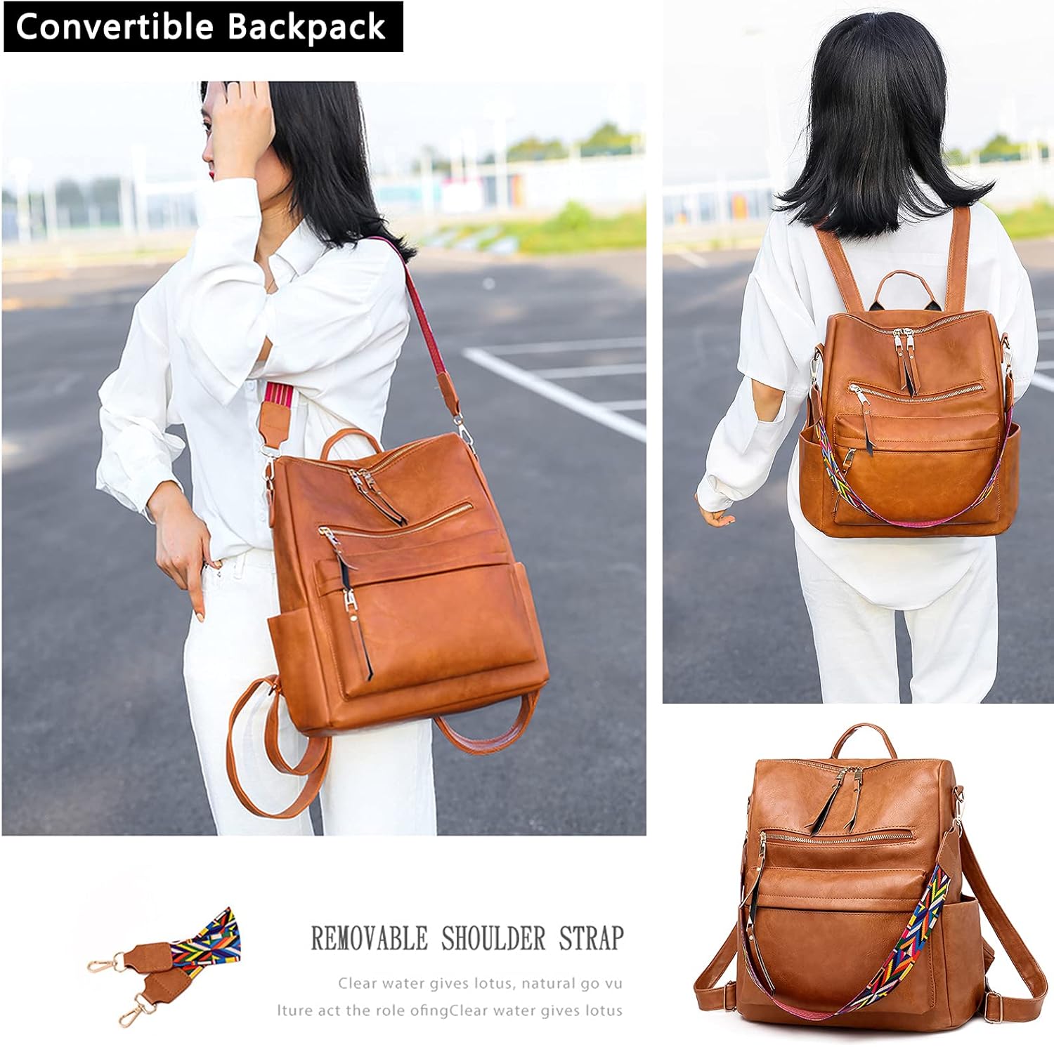 Women Backpack Purse Vintage Rucksack Convertible Shoulder Bag Travel Daypack (Brown) : Clothing, Shoes & Jewelry