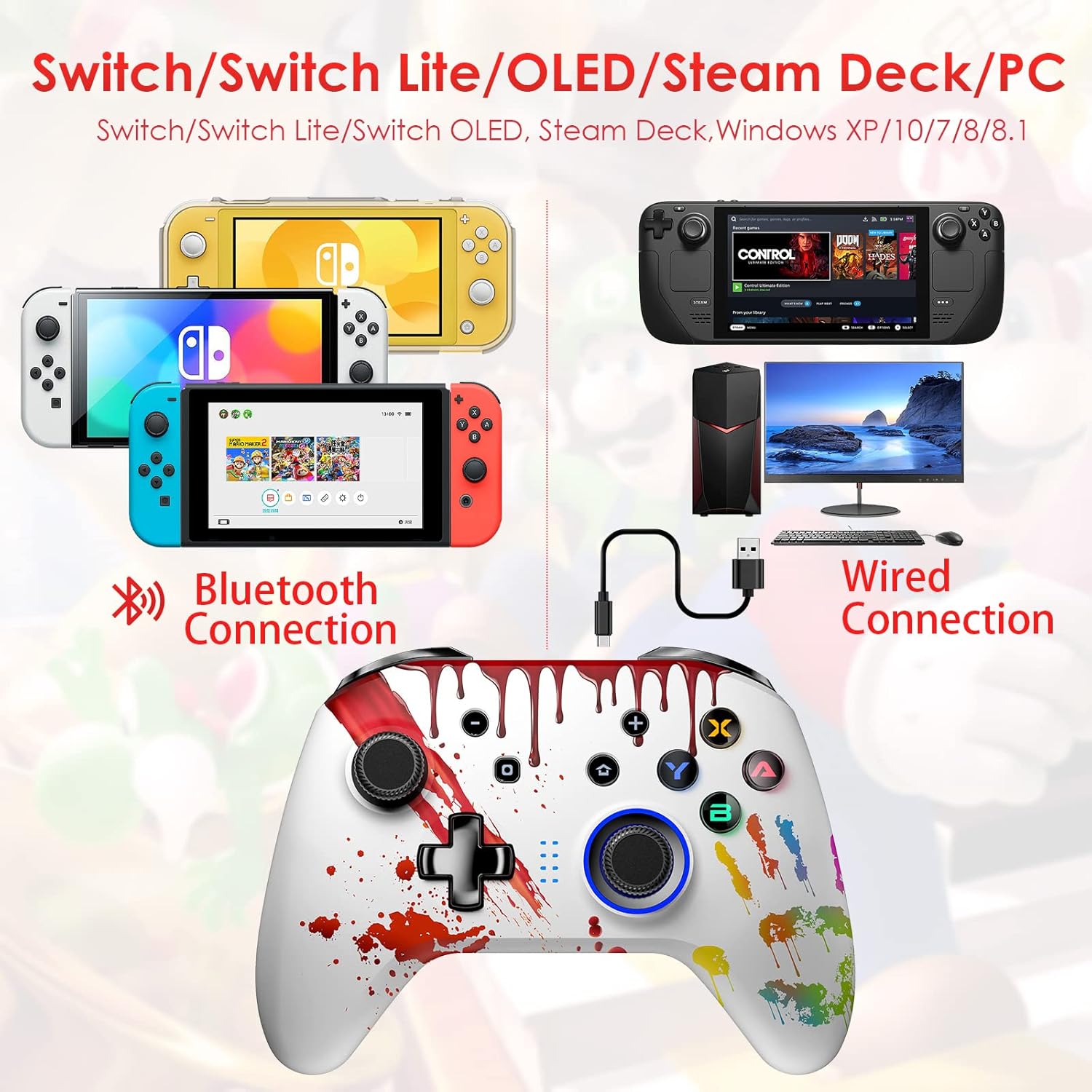 REDSTORM Switch Controller compatibility with Switch, Switch Lite, OLED, Steam Deck, and PC