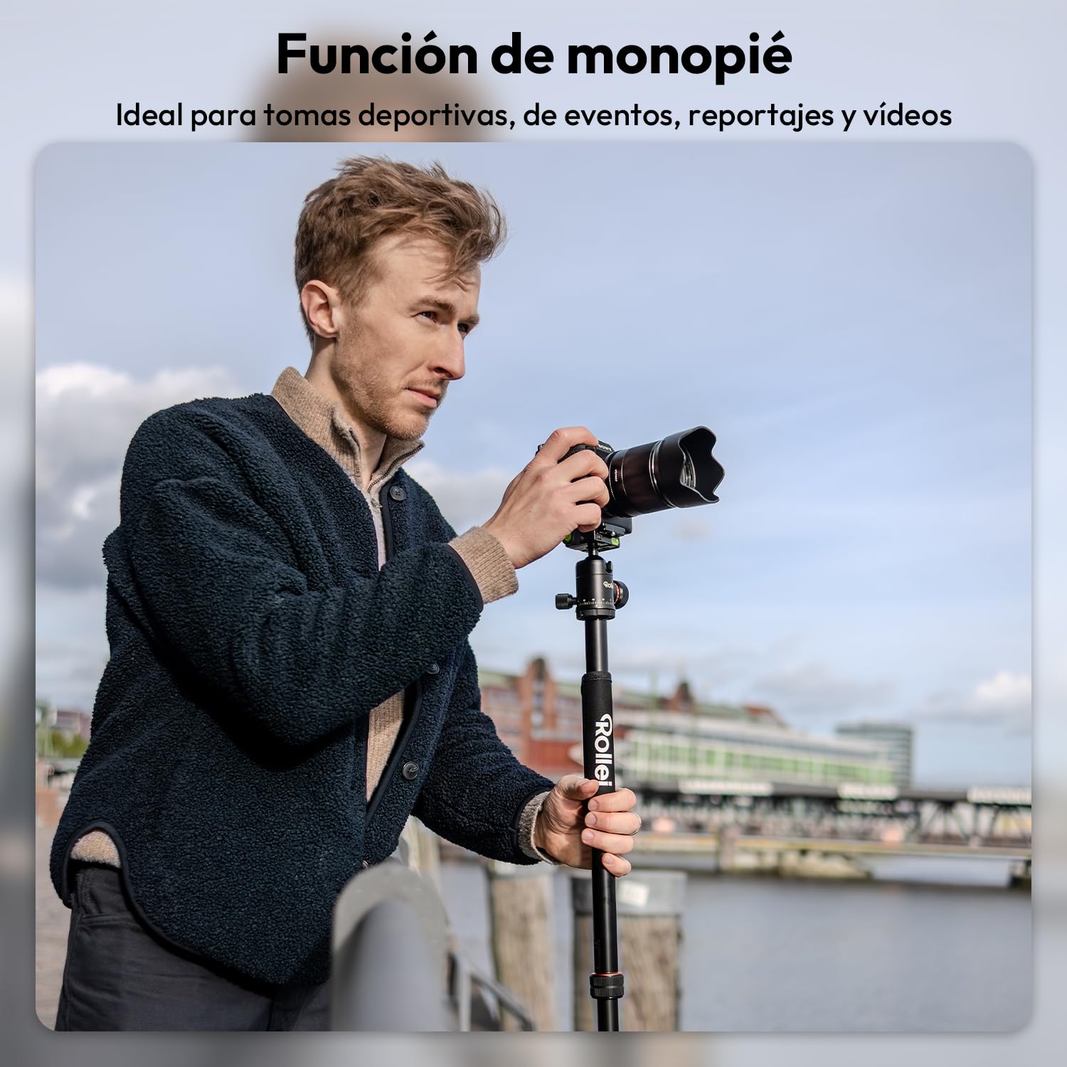 Rollei C5i Tripode Camara Nergo 158cm Trípode Cámara de Viaje en Aluminio | Tripod Ligero con Función Monopié Carga 8kg con Soporte para Movil y Cabezal Esférico 360° Tripode para DSLR y Smartphone