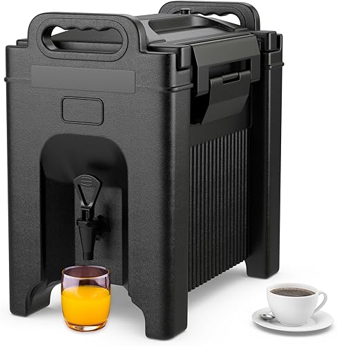 COSTWAY Dispensador de bebidas aislado, servidor de bebidas calientes y hielo de 2.5 galones con asas para catering, material LLDPE de grado