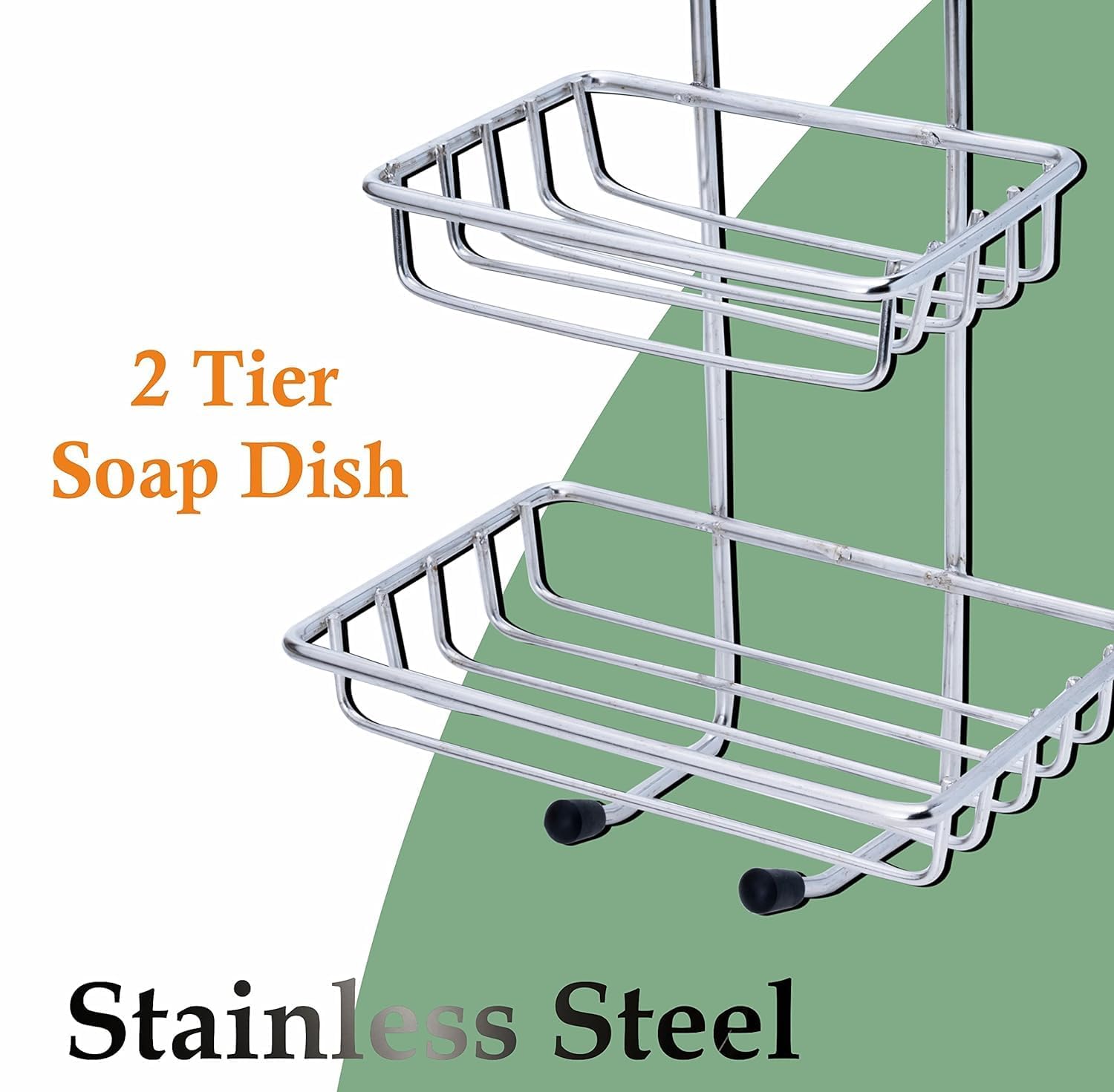 OnisHomes Self-Adhesive Stainless Steel Double Layer soap Dish Holder Kitchen Bathroom Soaps Storage Rack with 2 Hook 1