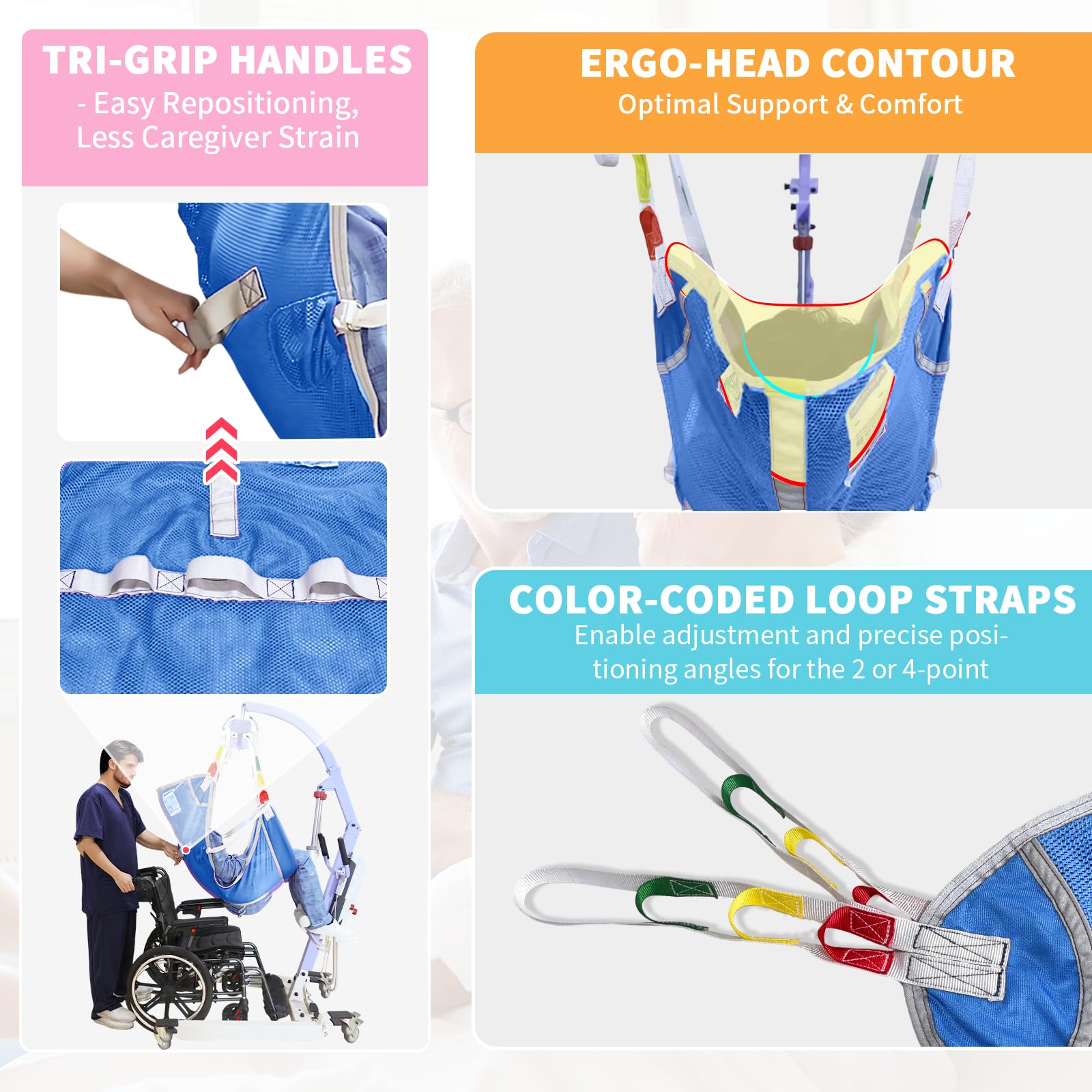 EZ Assistive Hoyer - Eslinga de elevación con inodoro, eslingas de elevación de pacientes para transferencia, correa de cuerpo completo para ancianos, discapacitados, enfermería, cuidador, SWL 500