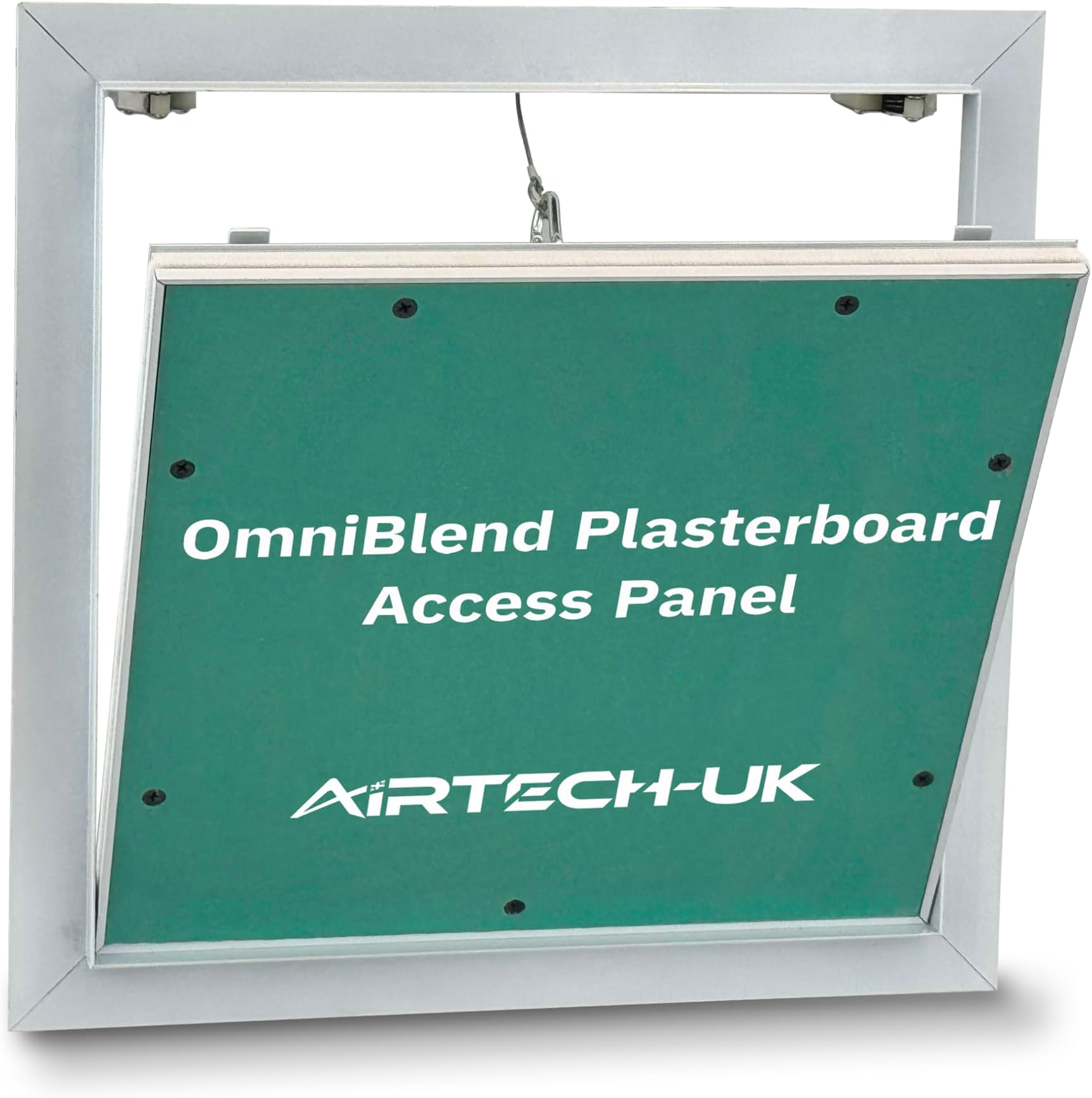 AirTech-UK Plasterboard Access Panel - OmniBlend Aluminium Inspection Hatch for Walls & Ceilings, Invisible Tileable Door, Push Lock, White Powder Coated Frame (400 x 400 mm)