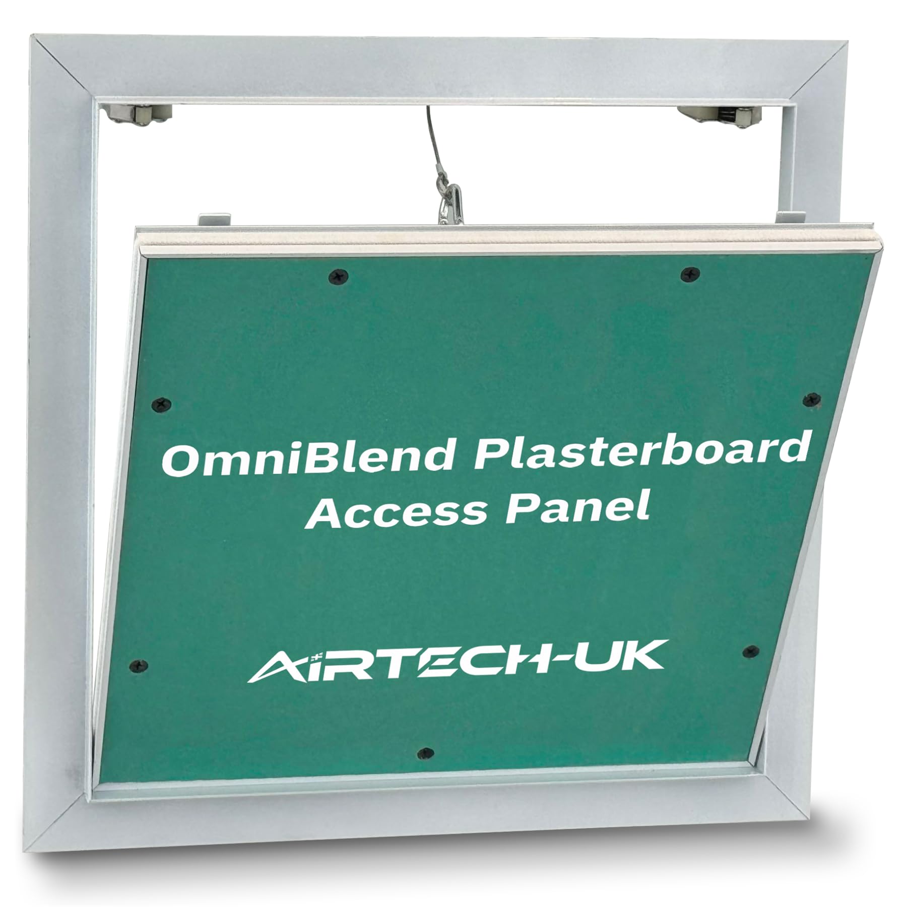 AirTech-UK Plasterboard Access Panel - OmniBlend Aluminium Inspection Hatch for Walls & Ceilings, Invisible Tileable Door, Push Lock, White Powder Coated Frame (450 X 450mm)